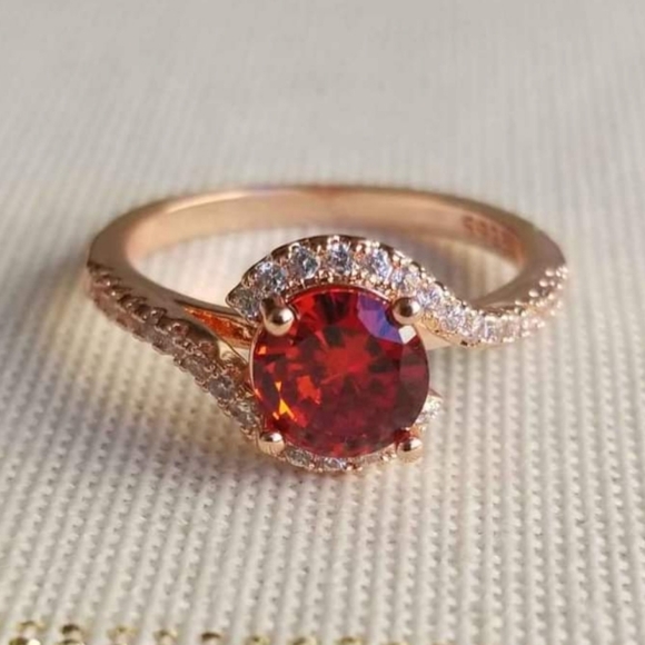 New 18K Gold Plated Round Cut Ruby Diamond Ring for Women - Picture 1 of 10